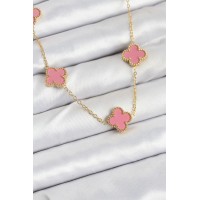 316L Çelik Zincir Gold Pembe Renk Yonca Kadın Kolye TJ-BKO10583