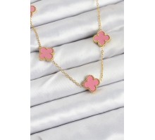 316L Çelik Zincir Gold Pembe Renk Yonca Kadın Kolye - TJ-BKO10583