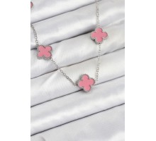 316L Çelik Zincir Gümüş Pembe Renk Yonca Kadın Kolye - TJ-BKO10584