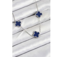 316L Çelik Zincir Gümüş Lacivert Renk Yonca Kadın Kolye - TJ-BKO10587
