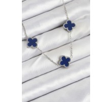 316L Çelik Zincir Gümüş Lacivert Renk Yonca Kadın Kolye - TJ-BKO10587