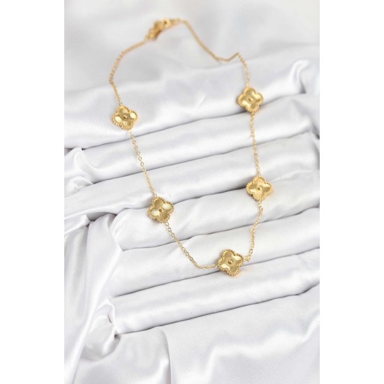 316L Çelik Zincir Gold Renk Yonca Kadın Kolye - TJ-BKO10593