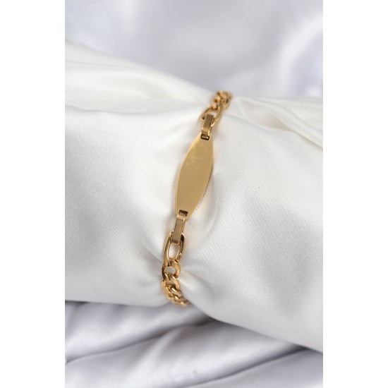 316L Çelik Gold Renk Oval Yazı Yazmaya Uygun Kadın Bileklik - TJ-BB7917