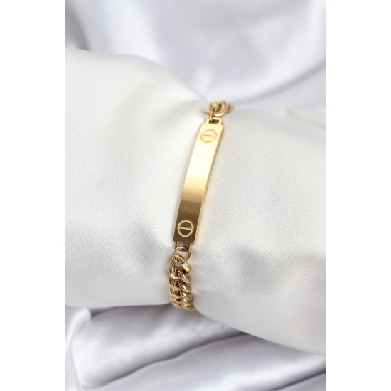 316L Çelik Gold Renk Yazı Yazmaya Uygun Kadın Bileklik - TJ-BB7918