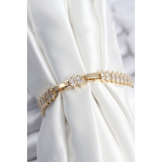 Pirinç VIP Seri Gold Renk Zirkon Taşlı Kadın Bileklik - TJ-BB7920
