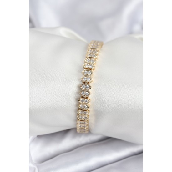 Pirinç VIP Seri Gold Renk Zirkon Taşlı Kadın Bileklik - TJ-BB7920