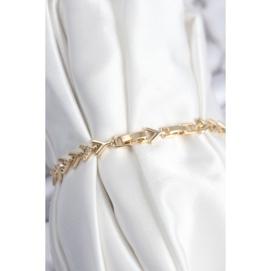 Pirinç VIP Seri Gold Zirkon Taşlı Balık Sırtı Model Kadın Bileklik - TJ-BB7921