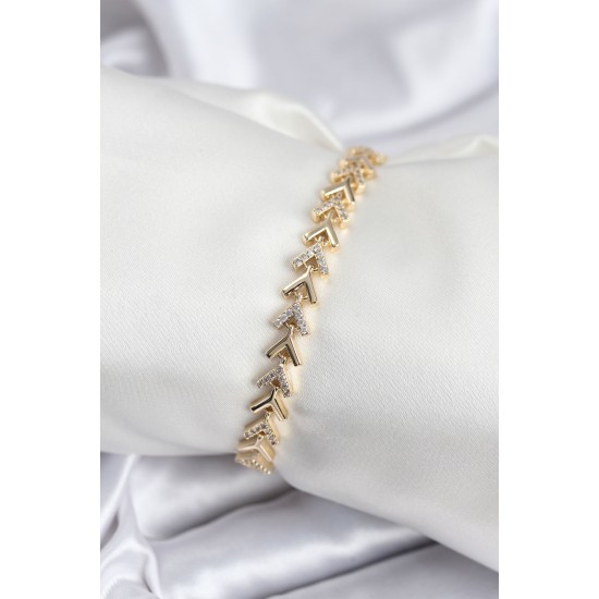 Pirinç VIP Seri Gold Zirkon Taşlı Balık Sırtı Model Kadın Bileklik - TJ-BB7921