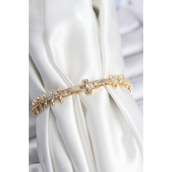 Pirinç VIP Seri Gold Renk Sıralı Damla Model Kadın Bileklik - TJ-BB7922