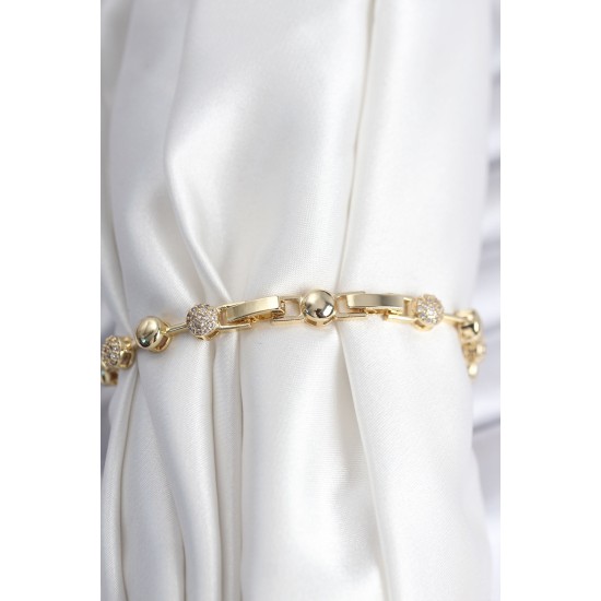 Pirinç VIP Seri Gold Renk Topçuk Model Kadın Bileklik - TJ-BB7923