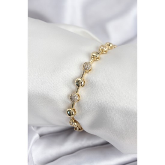Pirinç VIP Seri Gold Renk Topçuk Model Kadın Bileklik - TJ-BB7923