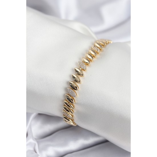 Pirinç VIP Seri Gold Renk Arpa Model Kadın Bileklik - TJ-BB7924