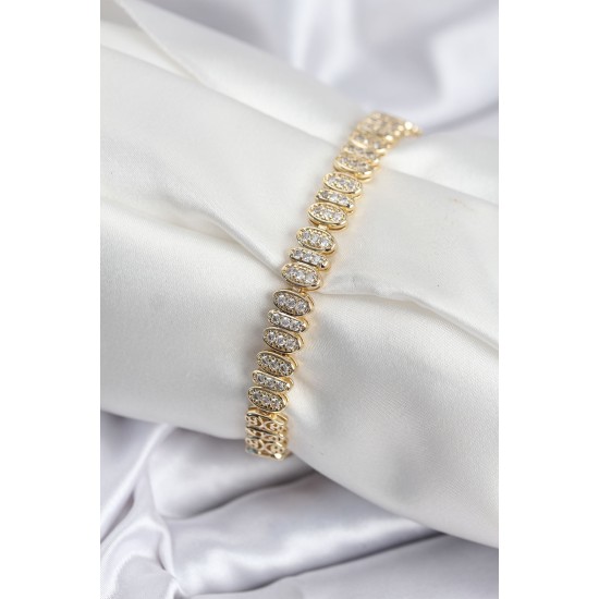 Pirinç VIP Seri Gold Renk Oval Sıralı Kadın Bileklik - TJ-BB7926