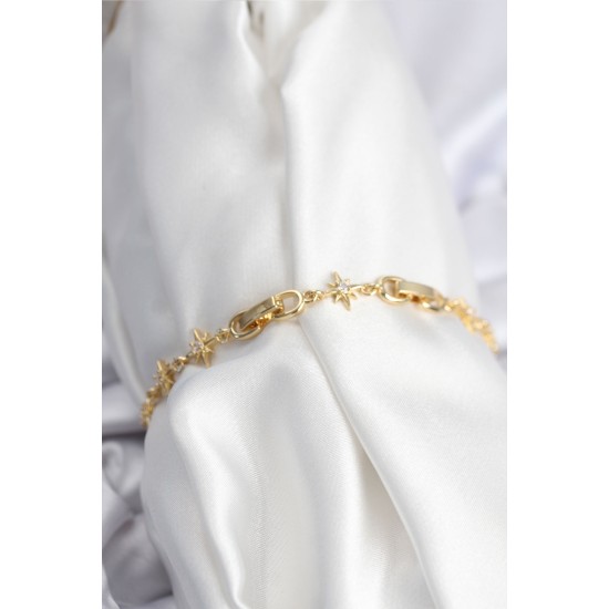 Pirinç VIP Seri Gold Renk Sıralı Kutup Yıldızı Kadın Bileklik - TJ-BB7927