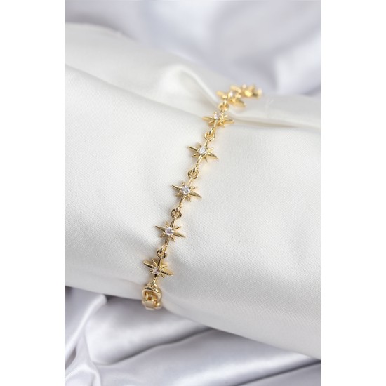 Pirinç VIP Seri Gold Renk Sıralı Kutup Yıldızı Kadın Bileklik - TJ-BB7927