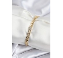 Pirinç VIP Seri Gold Renk Zincir Model Kalpli Zirkon Taşlı Kadın Bileklik - TJ-BB7929