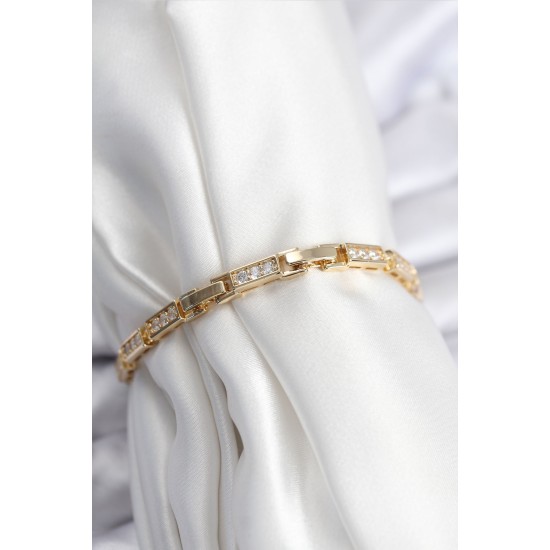 Pirinç VIP Seri Gold Renk Parçalı Model Kadın Bileklik - TJ-BB7930