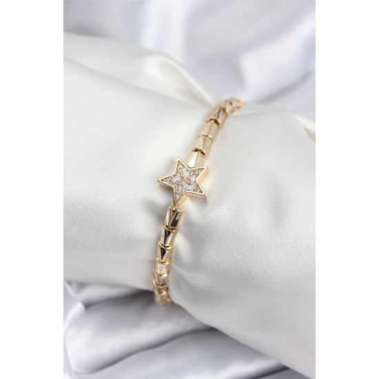 Pirinç VIP Seri Gold Renk Zirkon Taşlı Yıldız Model Kadın Bileklik - TJ-BB7931