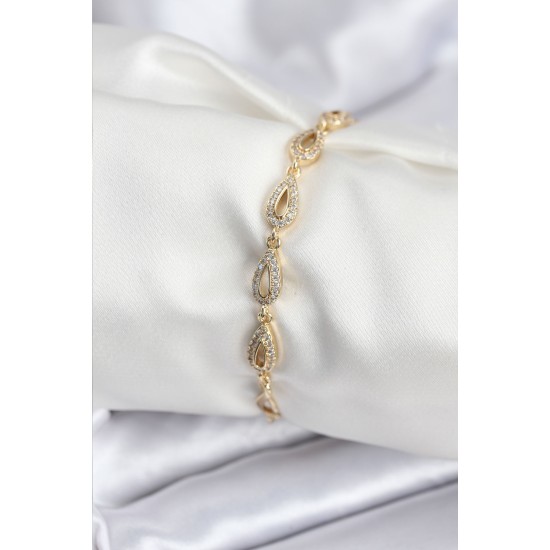 Pirinç VIP Seri Gold Renk Sıralı Damla Model Kadın Bileklik - TJ-BB7932