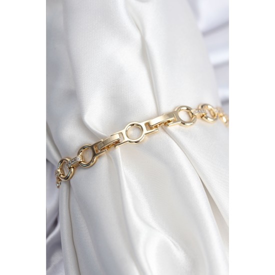 Pirinç VIP Seri Gold Renk Sıralı Halka Model Kadın Bileklik - TJ-BB7933