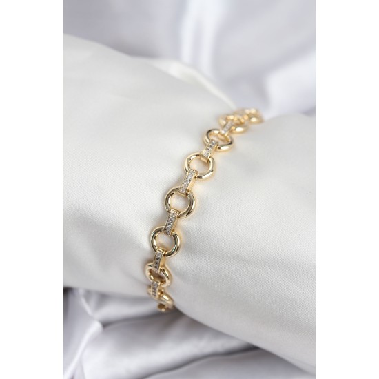 Pirinç VIP Seri Gold Renk Sıralı Halka Model Kadın Bileklik - TJ-BB7933