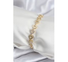 Pirinç VIP Seri Gold Renk Sıralı Kalp Model Kadın Bileklik - TJ-BB7935