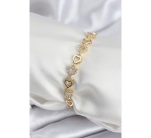 Pirinç VIP Seri Gold Renk Sıralı Kalp Model Kadın Bileklik - TJ-BB7935