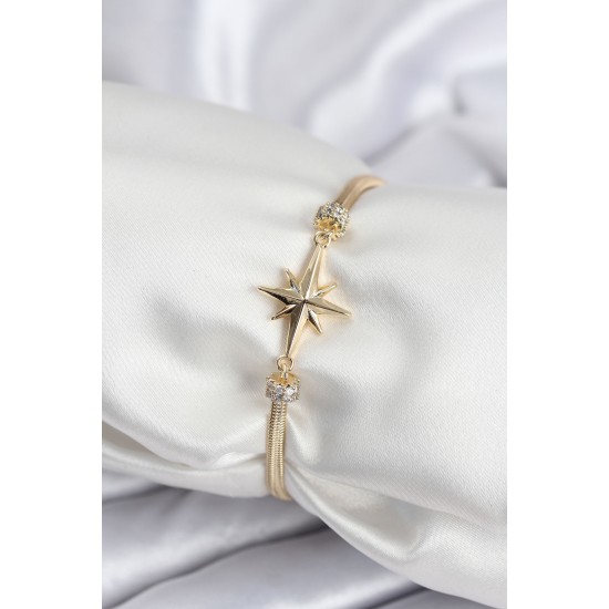 Pirinç VIP Seri Gold Renk Kutup Yıldızı Model Kadın Bileklik - TJ-BB7937