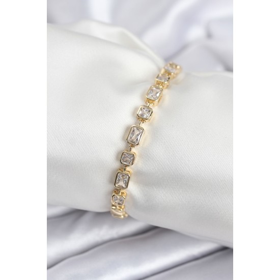 Pirinç VIP Seri Zirkon Taşlı Gold Renk Kadın Bileklik - TJ-BB7938