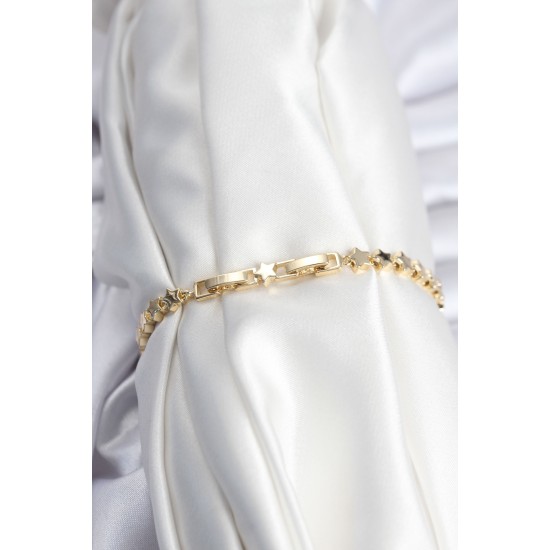 Pirinç VIP Seri Gold Renk Sıralı Yıldız Model Kadın Bileklik - TJ-BB7939