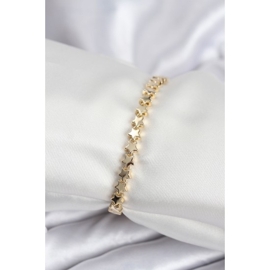 Pirinç VIP Seri Gold Renk Sıralı Yıldız Model Kadın Bileklik - TJ-BB7939