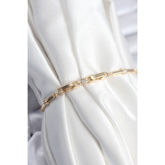 Pirinç VIP Seri Gold Renk Parçalı Model Zirkon Taşlı Kadın Bileklik - TJ-BB7941