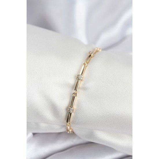 Pirinç VIP Seri Gold Renk Parçalı Model Zirkon Taşlı Kadın Bileklik - TJ-BB7941
