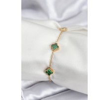 316L Çelik Gold Renk Yeşil Baby Boy Yonca Kadın Bileklik - TJ-BB7944
