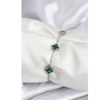 316L Çelik Gümüş Renk Yeşil Baby Boy Yonca Kadın Bileklik - TJ-BB7945