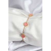 316L Çelik Gold Renk Pembe Baby Boy Yonca Kadın Bileklik TJ-BB7946