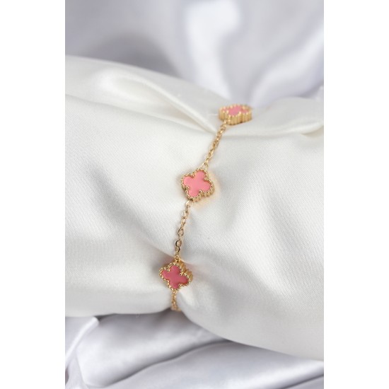 316L Çelik Gold Renk Pembe Baby Boy Yonca Kadın Bileklik - TJ-BB7946