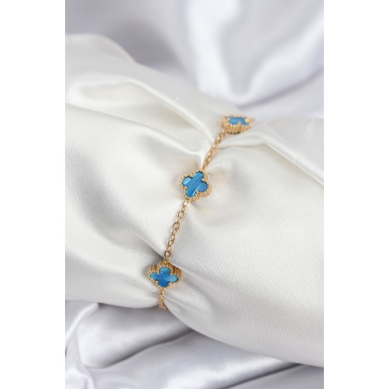 316L Çelik Gold Renk Buz Mavisi Baby Boy Yonca Kadın Bileklik - TJ-BB7948