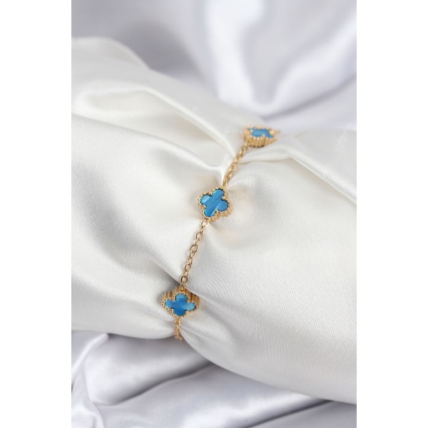 316L Çelik Gold Renk Buz Mavisi Baby Boy Yonca Kadın Bileklik - TJ-BB7948