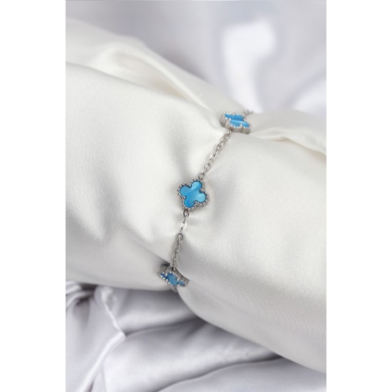 316L Çelik Gümüş Renk Buz Mavisi Baby Boy Yonca Kadın Bileklik - TJ-BB7949