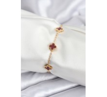 316L Çelik Gold Renk Bordo Baby Boy Yonca Kadın Bileklik - TJ-BB7950