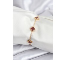 316L Çelik Gold Renk Bordo Baby Boy Yonca Kadın Bileklik - TJ-BB7950