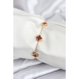 316L Çelik Gold Renk Bordo Baby Boy Yonca Kadın Bileklik - TJ-BB7950