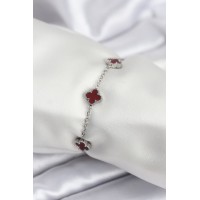 316L Çelik Gümüş Renk Bordo Baby Boy Yonca Kadın Bileklik - TJ-BB7951