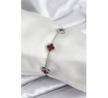 316L Çelik Gümüş Renk Bordo Baby Boy Yonca Kadın Bileklik - TJ-BB7951