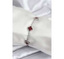 316L Çelik Gümüş Renk Bordo Baby Boy Yonca Kadın Bileklik - TJ-BB7951