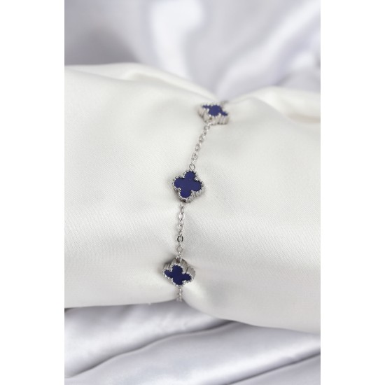 316L Çelik Gümüş Renk Lacivert Baby Boy Yonca Kadın Bileklik - TJ-BB7952