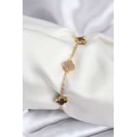 316L Çelik Gold Renk Siyah ve Zirkon Taşlı Baby Boy Yonca Kadın Bileklik - TJ-BB7953