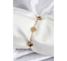 316L Çelik Gold Renk Siyah ve Zirkon Taşlı Baby Boy Yonca Kadın Bileklik - TJ-BB7953