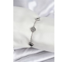 316L Çelik Gümüş Renk Siyah ve Zirkon Taşlı Baby Boy Yonca Kadın Bileklik - TJ-BB7954